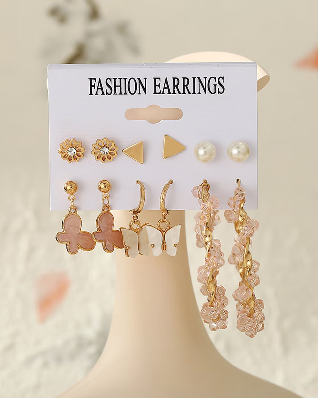 Trendy Butterfly & Hoop Earrings Set – 6 Pair Fashion Combo