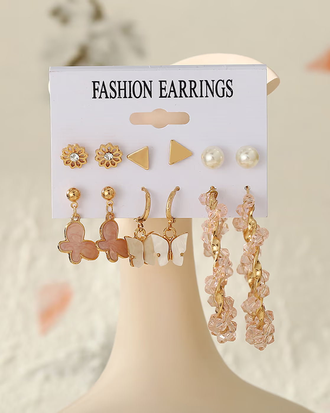 Trendy Butterfly & Hoop Earrings Set – 6 Pair Fashion Combo