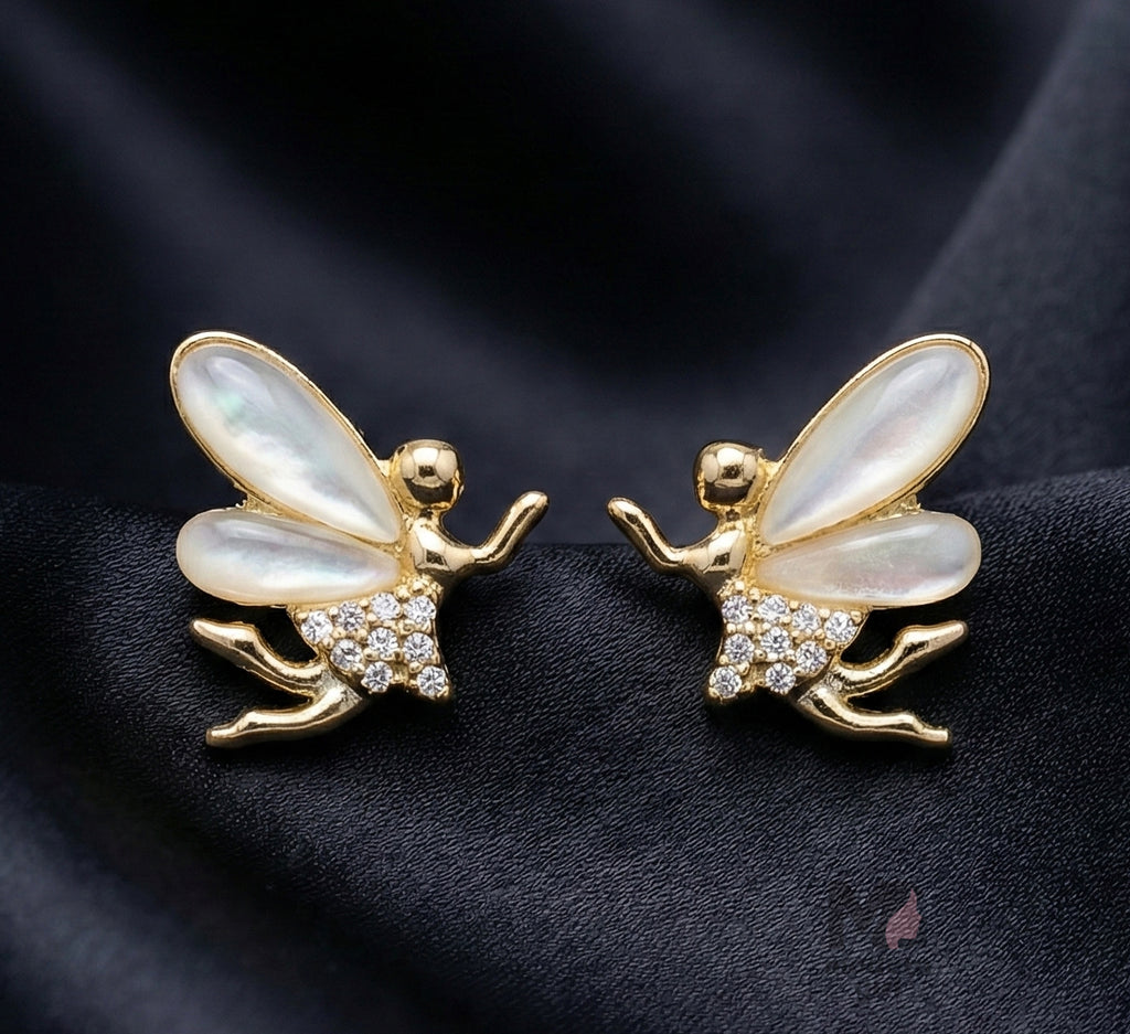 Golden Fairy Wing Stud Earrings