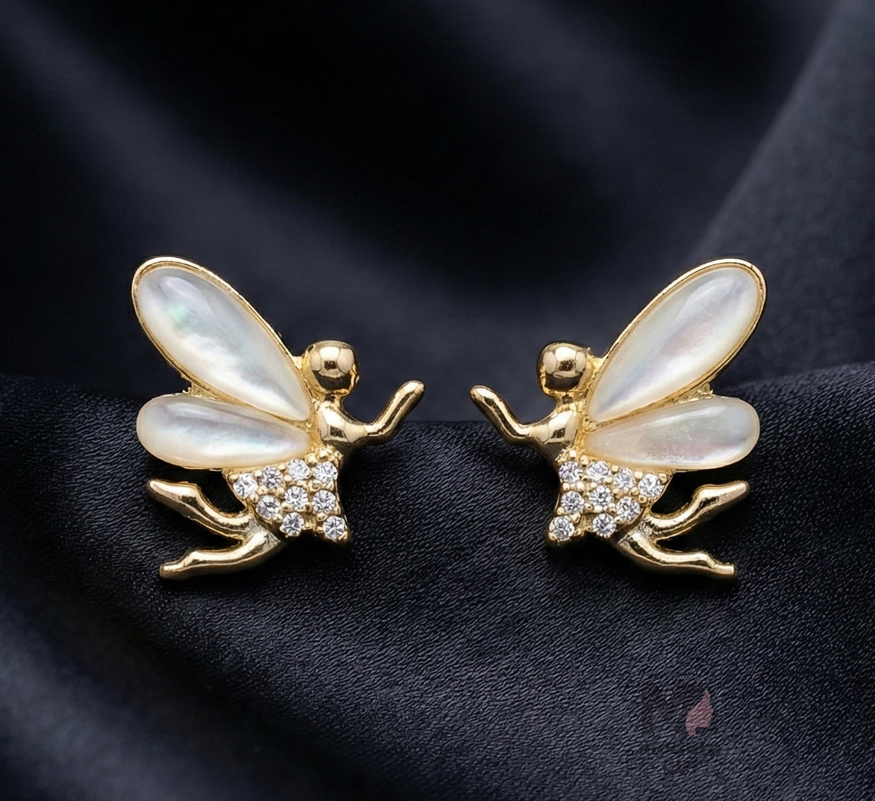 Golden Fairy Wing Stud Earrings