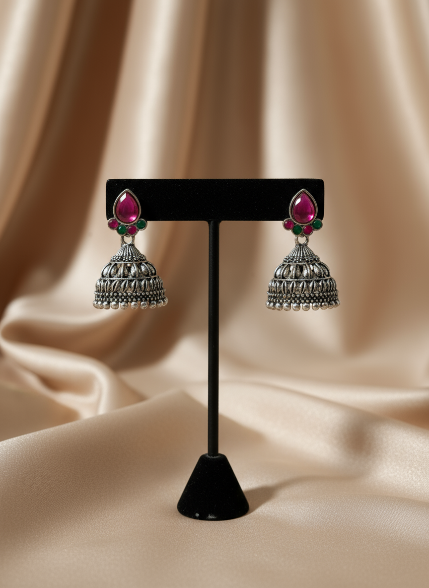 German Silver  Stone Jhumka