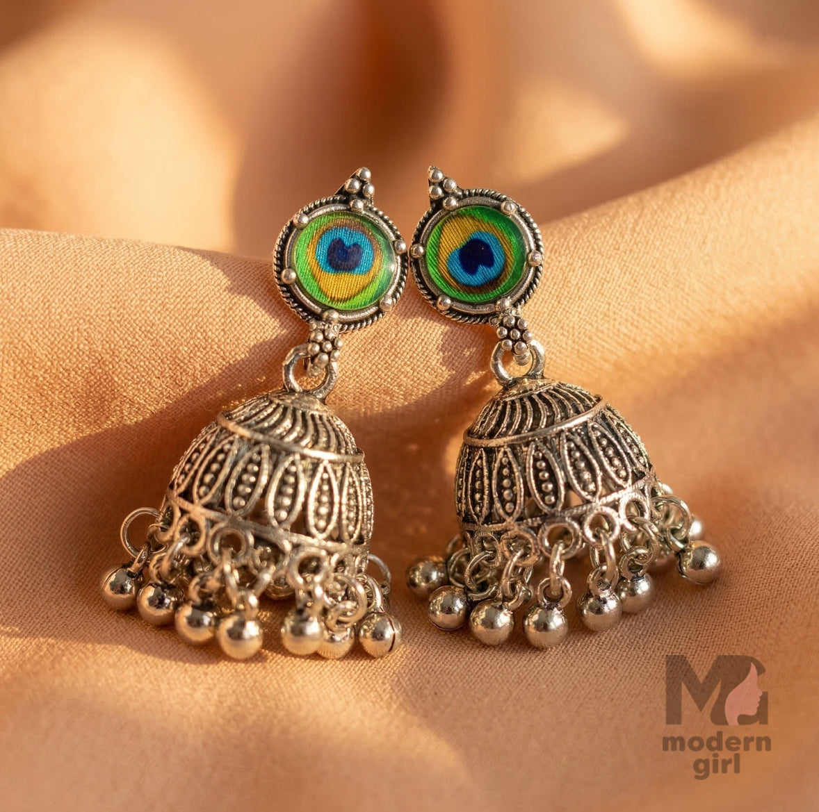 Peacock Eye Oxidised Silver Jhumka Earrings | Traditional Ethnic Jewelry for Women