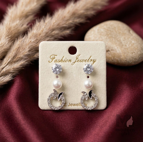 Luxury Circular Drop Silver Earrings Combo