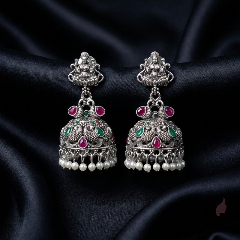 Royal Silver Lakshmi Temple Jhumka