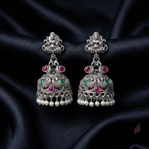 Royal Silver Lakshmi Temple Jhumka