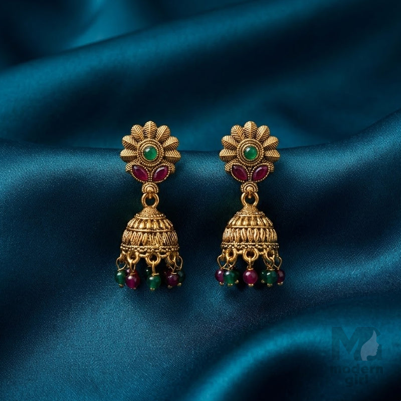 Royal Blossom Temple Jhumka Earrings