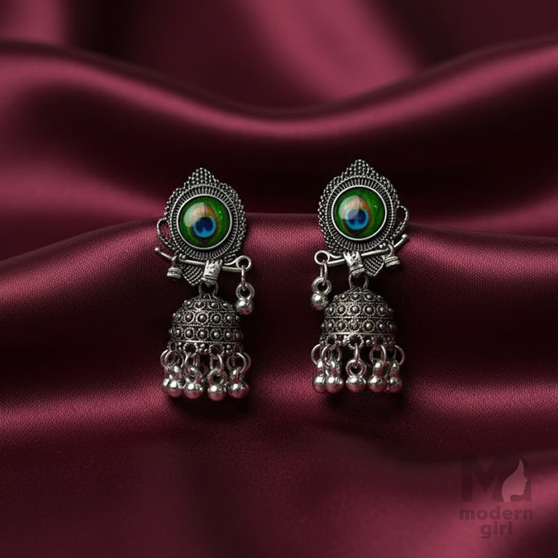 Peacock and Flute Oxidised Jhumka