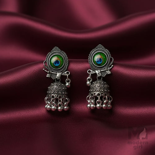 Peacock and Flute Oxidised Jhumka
