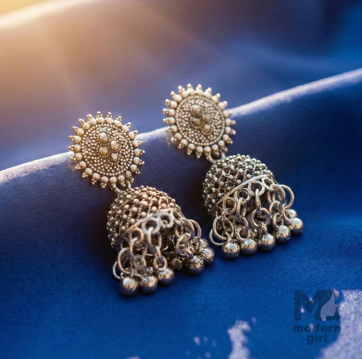 Oxidised Silver Antique Jhumka Earrings