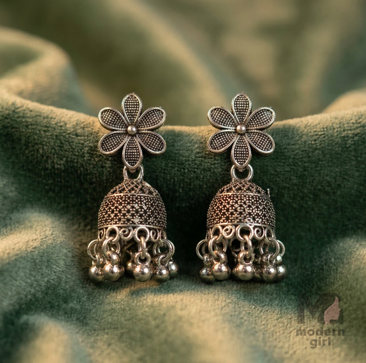Floral Stud Oxidized Silver Mini Jhumka Earrings for Women
