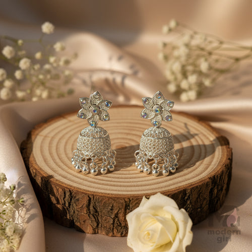 Silver-Plated Floral Jhumka Earrings