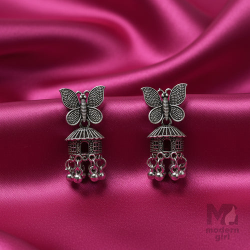 Butterfly Oxidised Jhumka Earrings