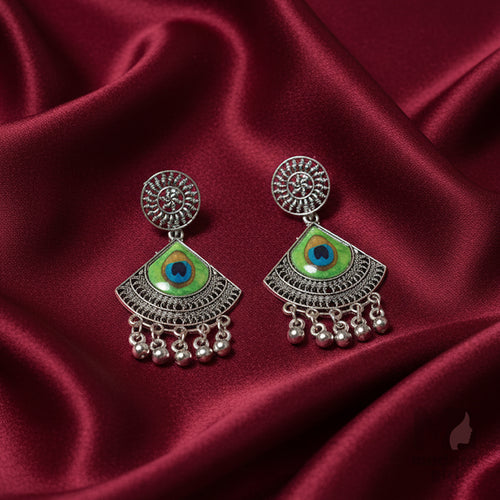 Oxidised Peacock Feather Design Earrings