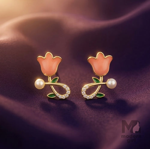 Tulip Flower Pearl Stud Earrings