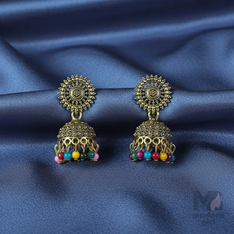 Antique Gold-Plated Jhumka Multicolor