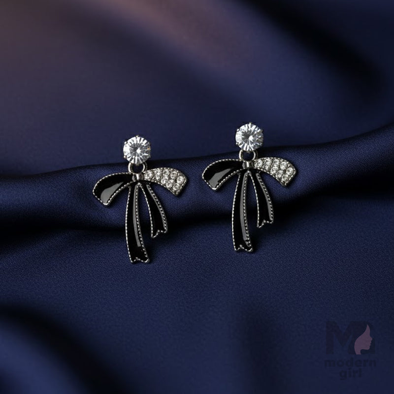 Black Bow Crystal Charm Earrings