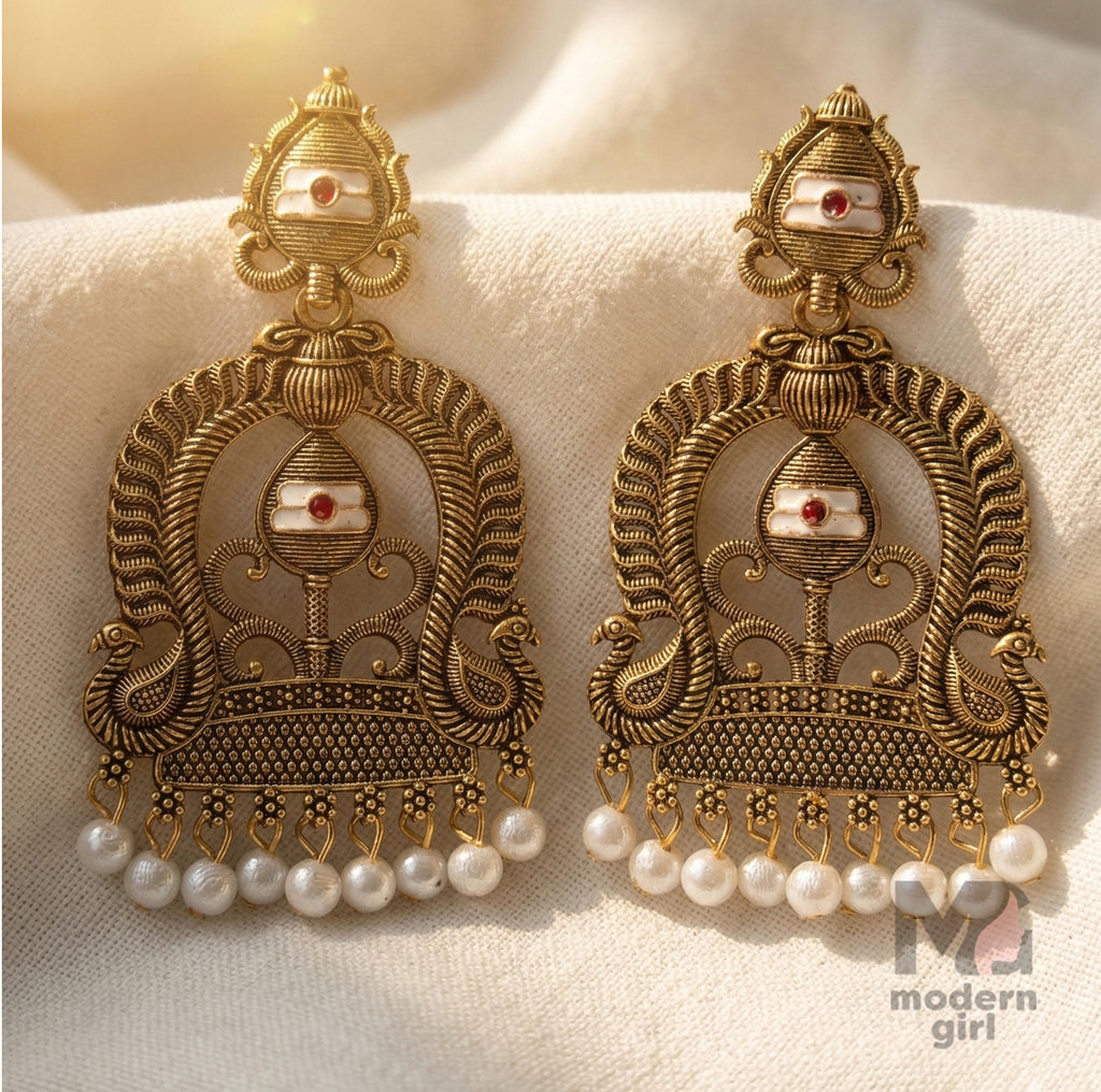 Traditional Vel Design Jhumka Earrings with Pearl Drops