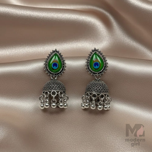 Peacock Thilak Oxidised Jhumka