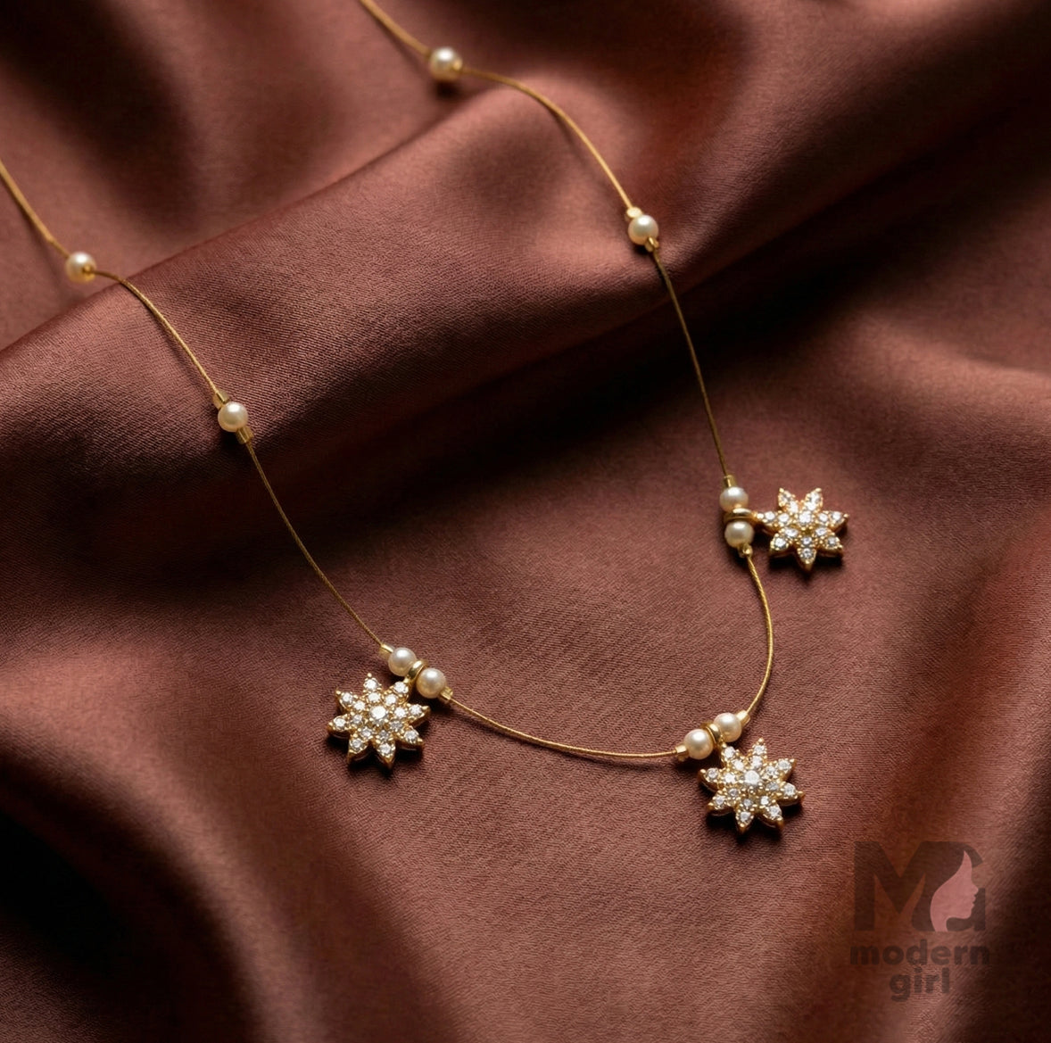 Star Design Multi-Charm Stone Invisible Chain Necklace