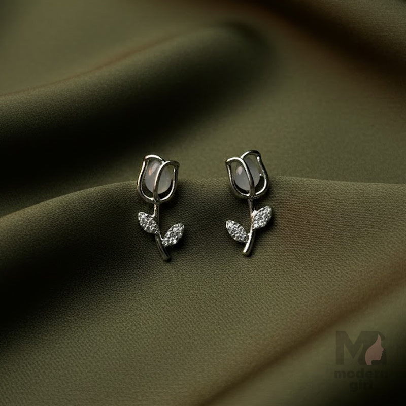 Silver Bloom Rose Earrings