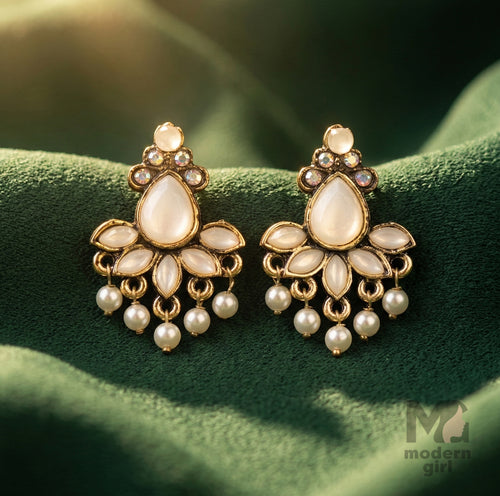 Elegant Kundan Pearl Drop Earrings – Premium German Silver
