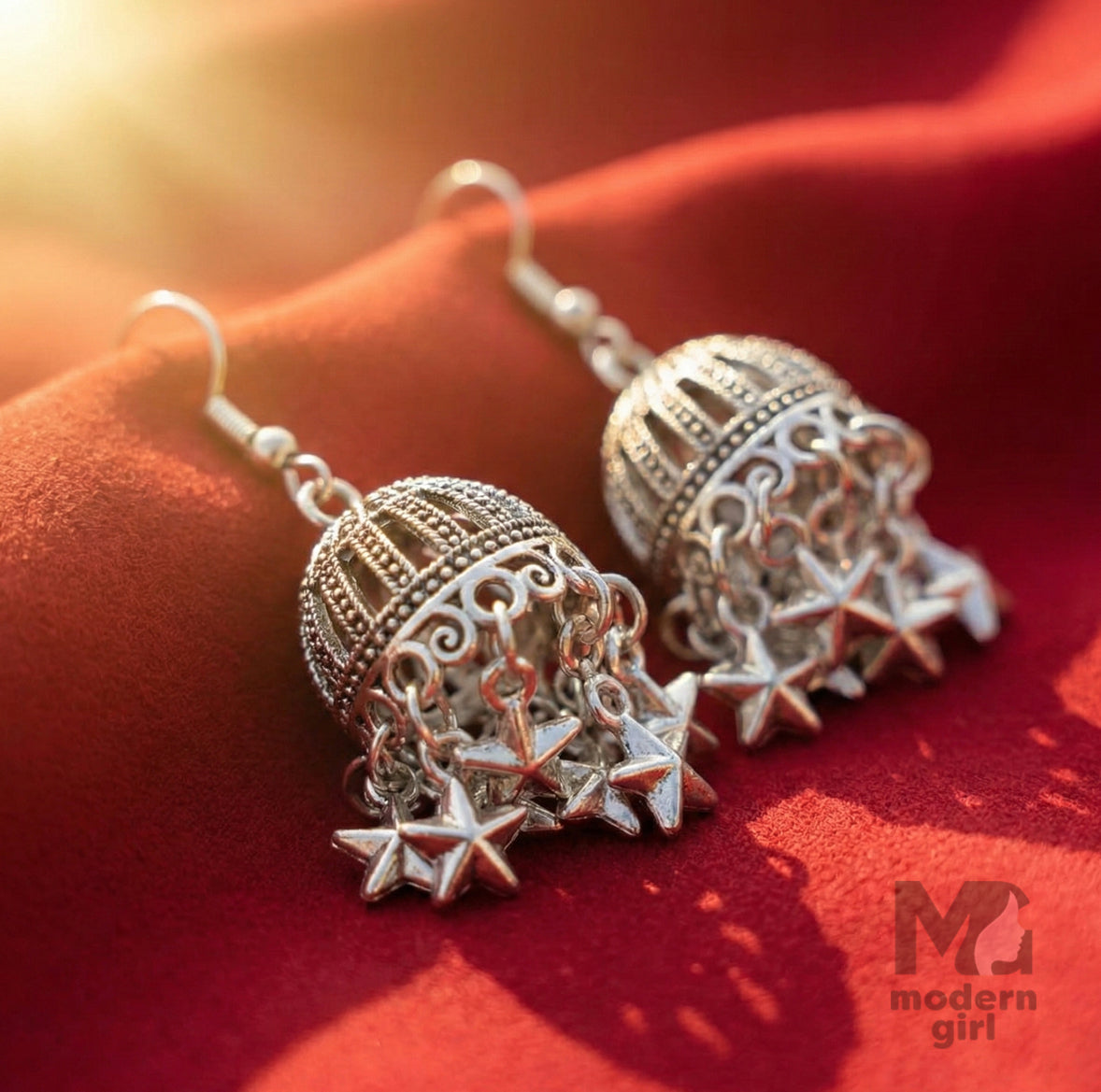 Oxidised Silver Star Jhumka Earrings
