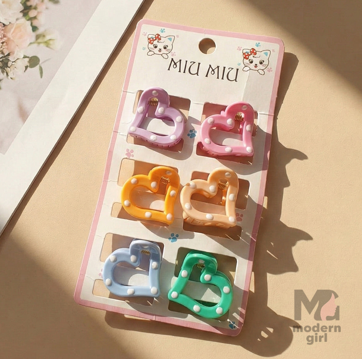 Pastel Heart Mini Hair Clip - 6 pieces