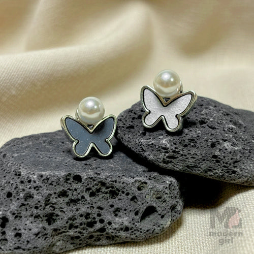 Butterfly Pearl Stud Earrings
