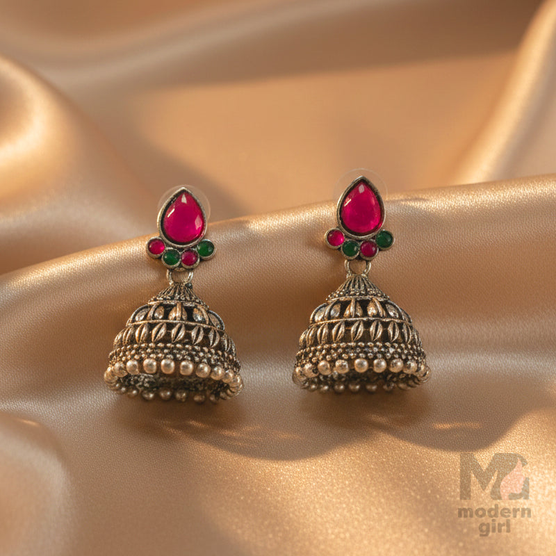 German Silver  Stone Jhumka