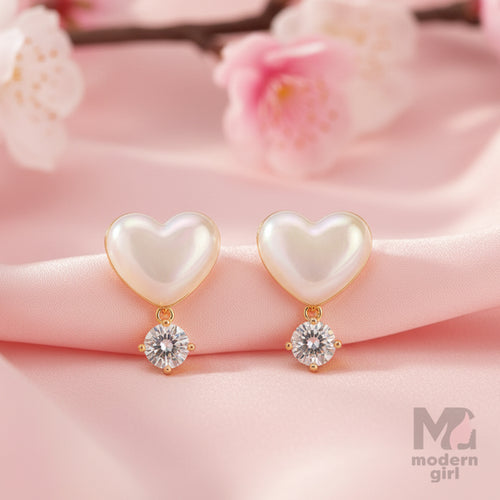 Pearl Heart Crystal Drop Earrings