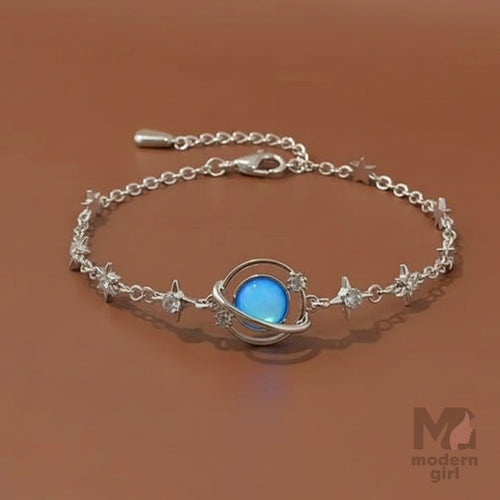 Galaxy Planet Charm Bracelet with Blue Stone – Modern Girl Jewelry