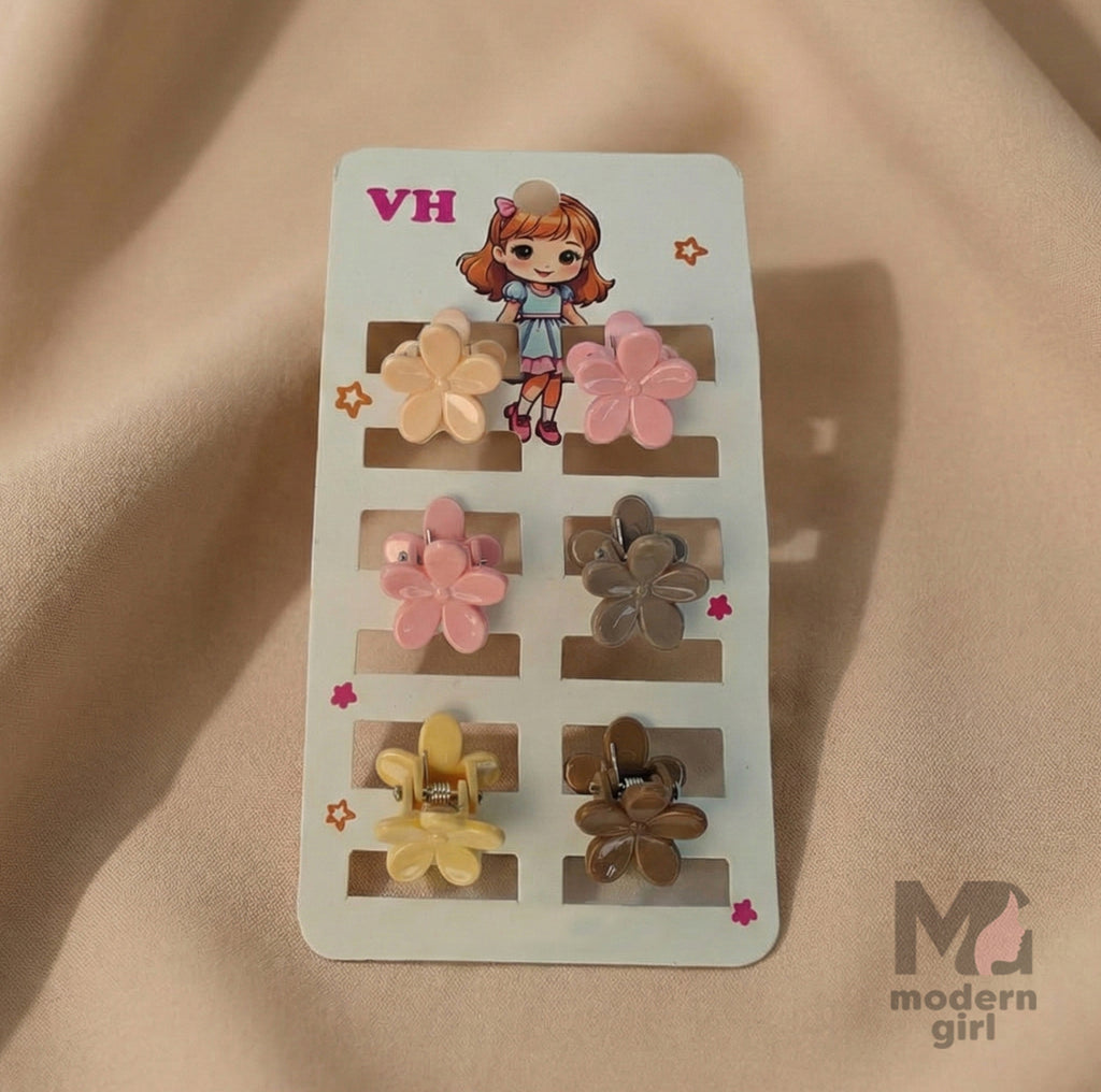 Cute Flower Mini Hair Clip - 6 pieces