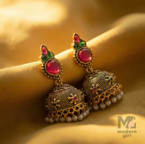 Traditional Pearl Drop Temple Jhumka