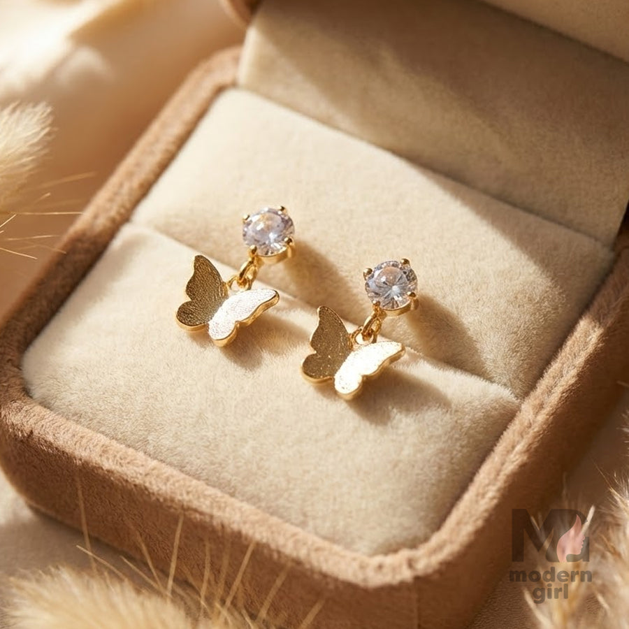Golden Butterfly Crystal Drop Earrings