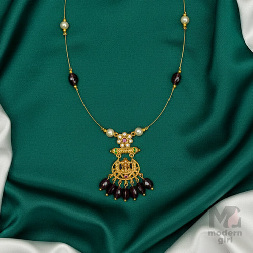 Invisible Chain Temple Necklace with Pearls & Maroon Beads