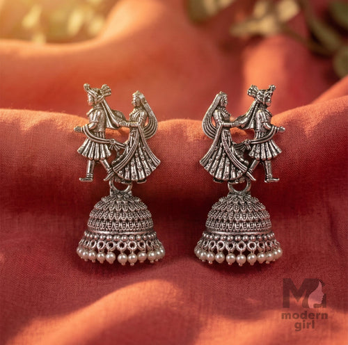Bride Groom Design Jhumka Earrings with Pearl Drops
