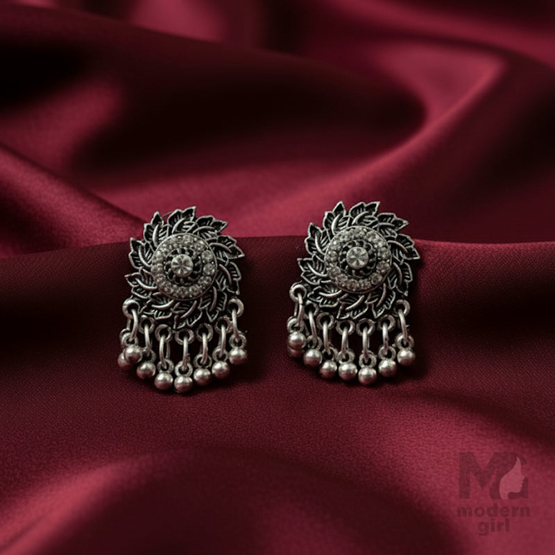 Oxidised Floral with Hanging Beads Earing