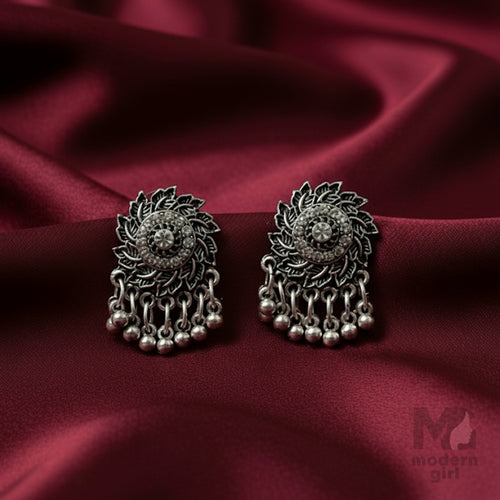 Oxidised Floral with Hanging Beads Earing