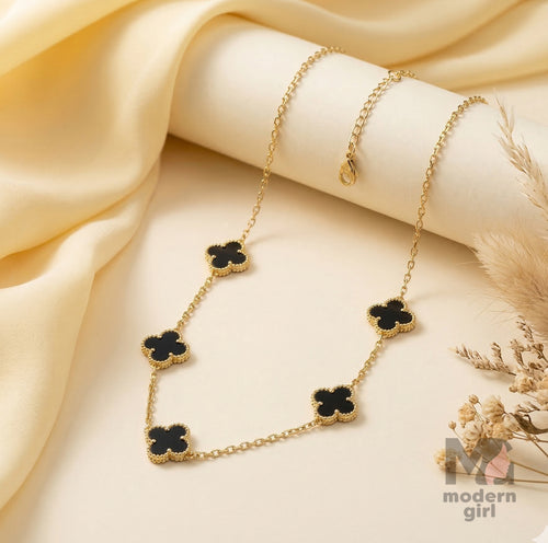 Luxury Clover Gold Necklace with Black Enamel Charms