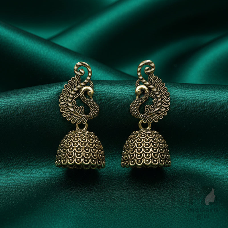 Antique Gold Peacock Jhumka Earrings