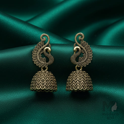 Antique Gold Peacock Jhumka Earrings