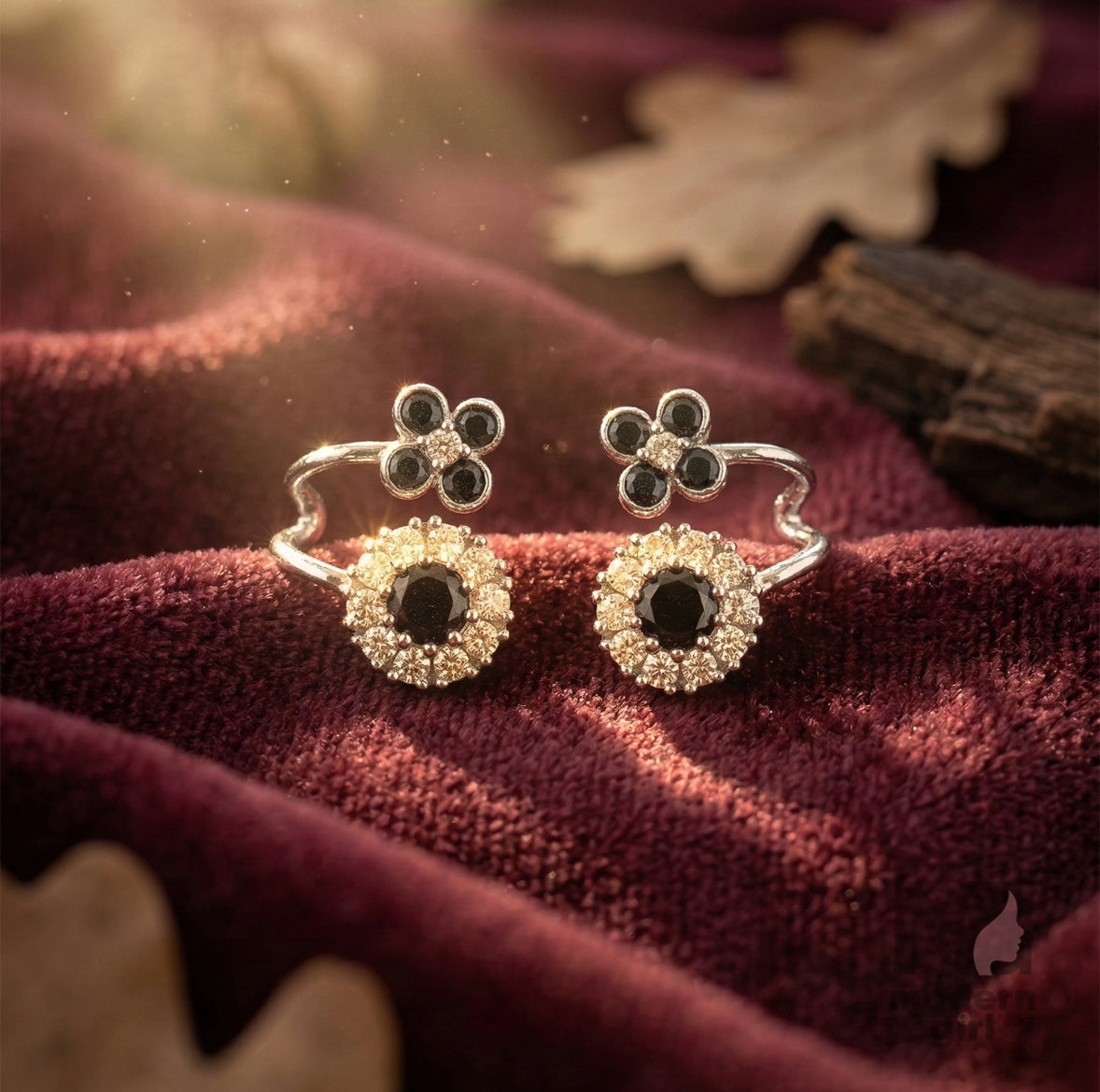 Elegant Black Stone Crystal Stud Earrings