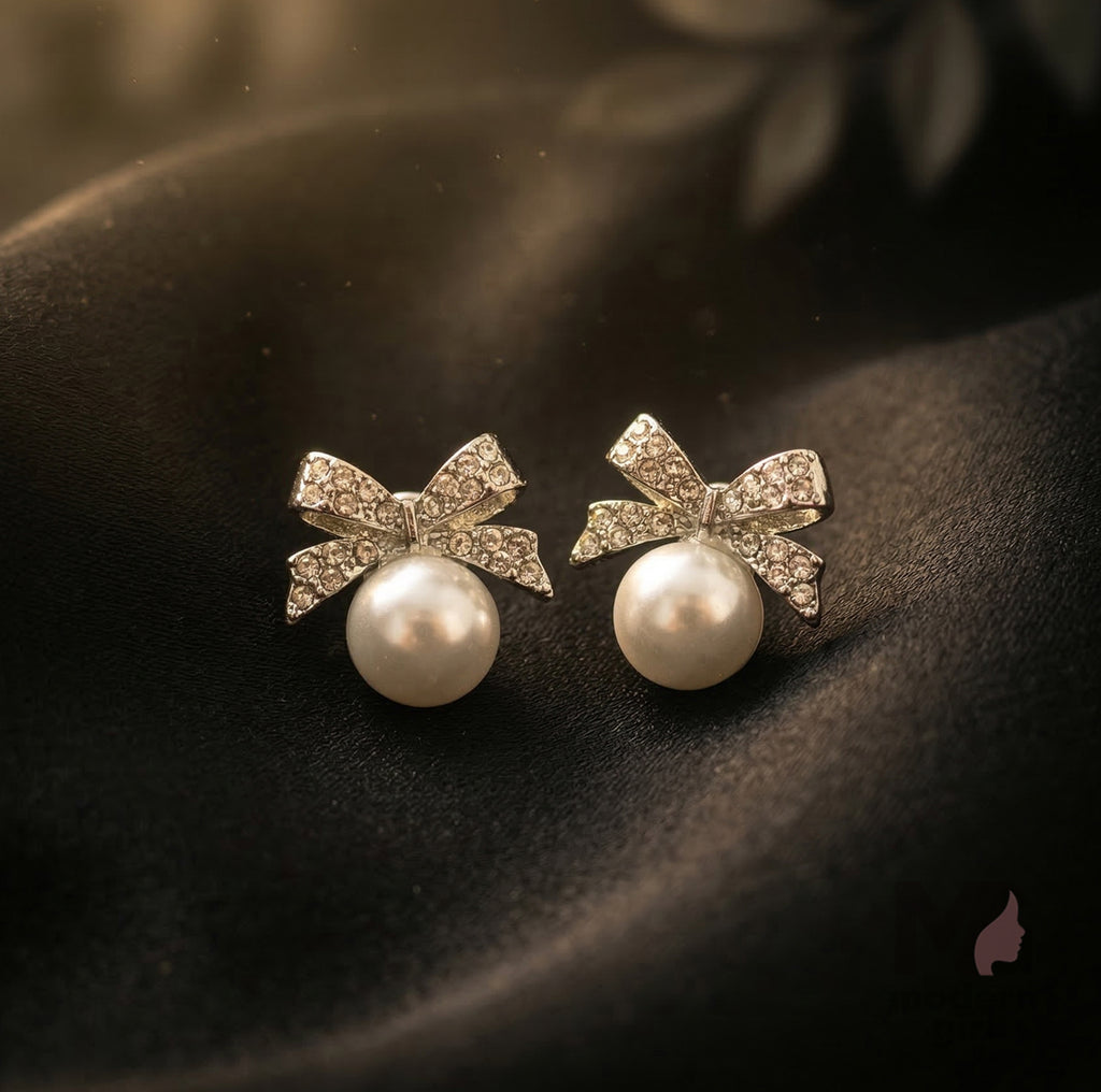 Bow Knot Pearl Drop Earrings