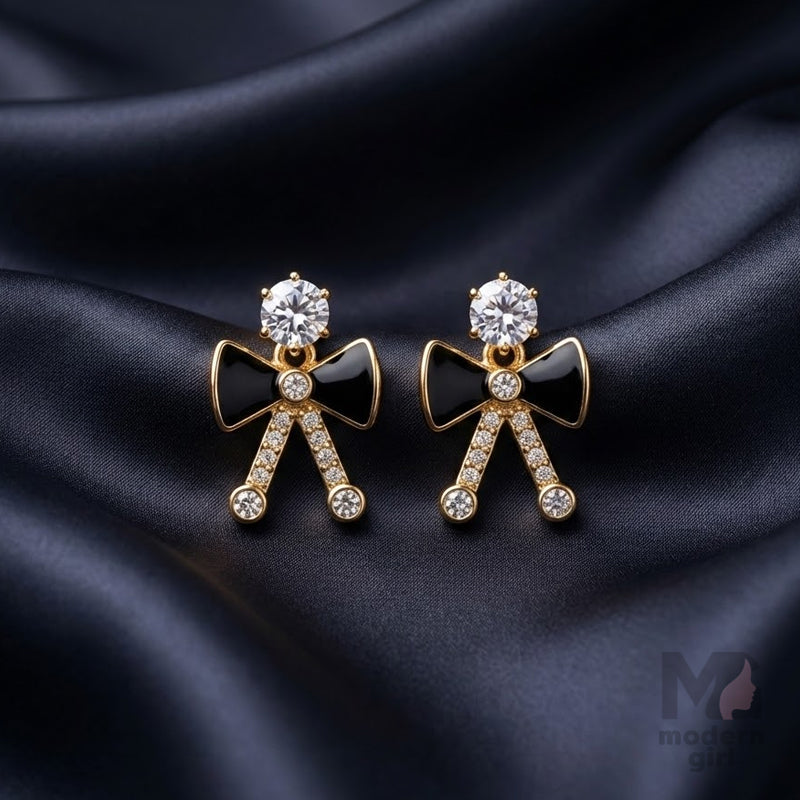 Black Bow Crystal Stud Earrings