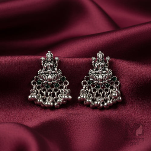 Oxidised Lakshmi Temple with Bead Drops Earrings