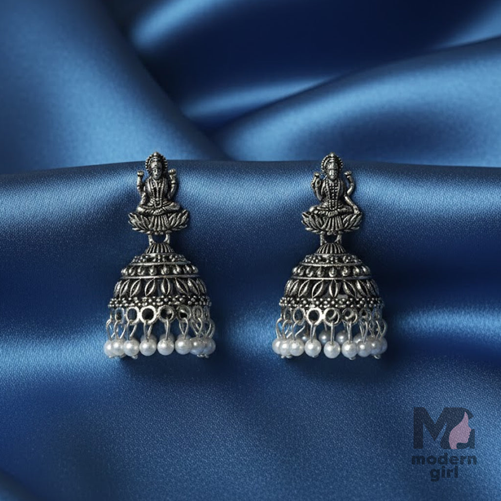 Divine Silver Lakshmi Temple Jhumka