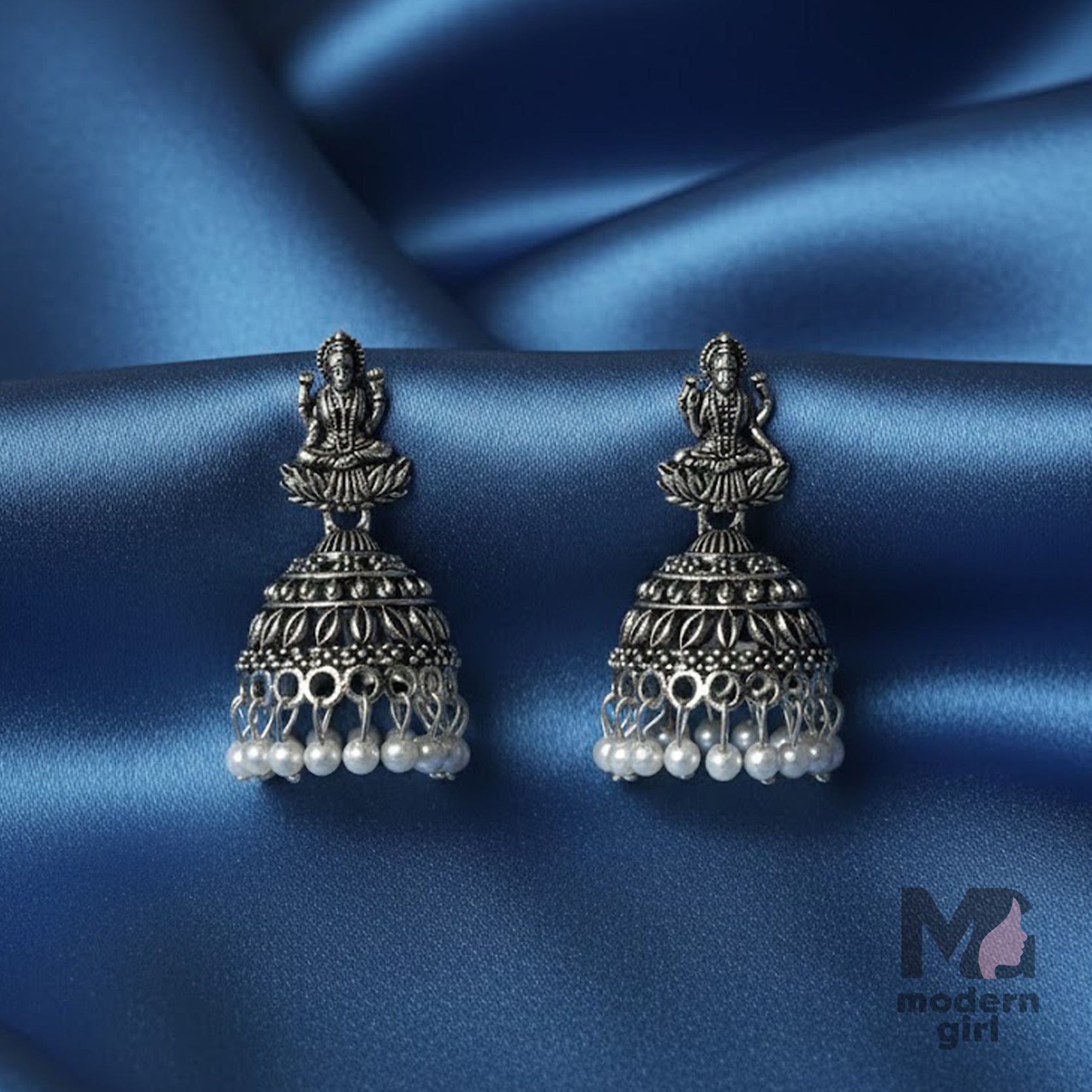 Divine Silver Lakshmi Temple Jhumka