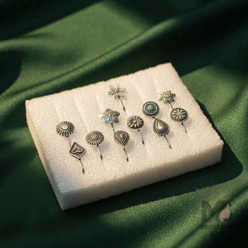Antique Silver Floral Nose Pin Set