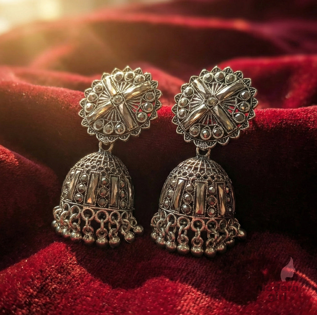 German Silver Stone-Studded Jhumka