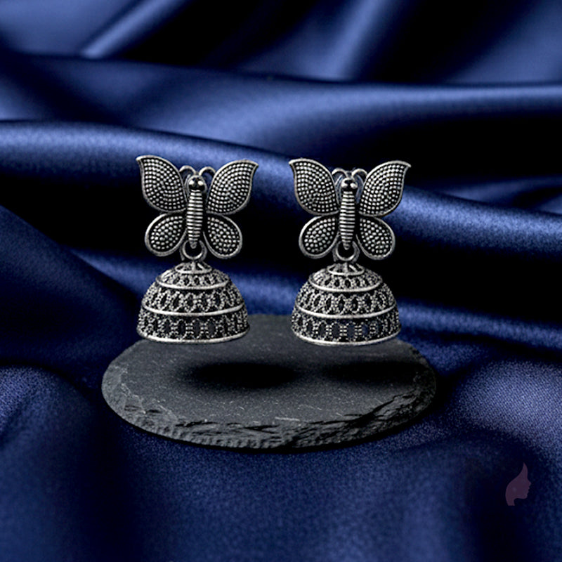 Butterfly Jhumka Earrings – Antique Oxidised Silver Finish